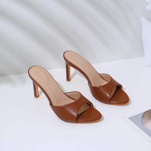 Susanny Mule Brown Heels for Women Pointed Open Toe High Heeled Sexy Summer Sandals Stiletto Dress Backless Mules Shoes Wedding Bridal Parties Vacation Casual Office Work Comfortable Shoes 7.5 by Susanny - Used condition - Image 7