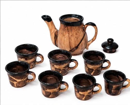 Miniature Ceramic Tea Set, Brown, Matt Finish, Handmade, 8.5 cm Teapot with 6 Cups, Dollhouse Pretend Play, Return Gift-image-23