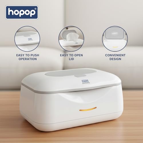 Image of Hopop Baby Wipes Warmer | Universal Design,Fits almost All Baby Wet Wipes Dispenser | Keep Your Baby's Wipes Warm and Cozy | Easy & Convenient to use | In Built Night Light | White
