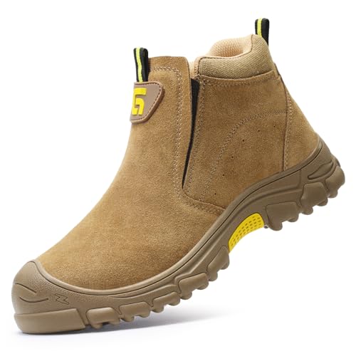 LAoutun Botas de seguridad para hombre, sin cordones, con certificado CE, puntera de acero, zapatos de trabajo, ligeros, a prueba de salpicaduras, botas de construcción a prueba de pinchazos, botas de