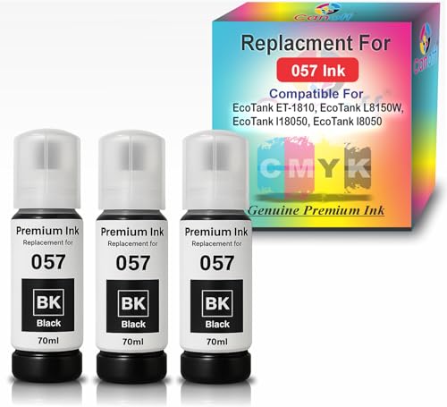 Image of CANOFF Premium 057 Refill Ink Bottle - High Page Yield, Quick Dry, Dye-Based Printer Ink for Vibrant Printing, Compatible with Epson L8050, L18050 Ink Tank Printer - (057 Black 3pc.)