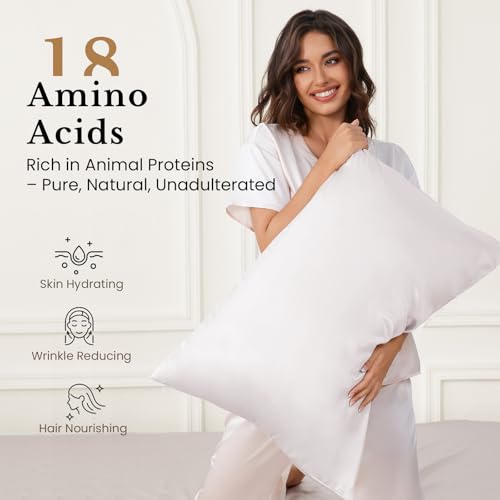 Image of THXSILK 100% Silk Pillowcase for Hair and Skin, Both Sides Grade 6A+ 25 Momme Mulberry Silk Pillow Case with Hidden Zipper, Gift Box, Soft & Smooth White Pillowcase(1pc, Queen Size 20 inchx30 inch)