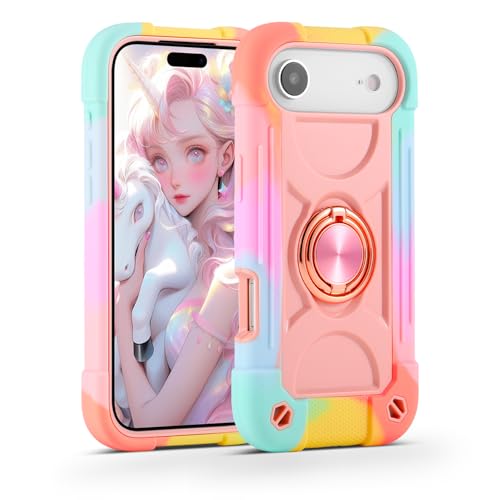 Image of MARKILL Compatible with iPhone with Built-in 360Rotating Ring Stand, Military Grade Drop Protection Full Body Rugged Heavy Duty Case Durable Cover (Rainbow Pink, iPhone Air)