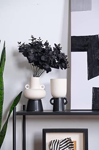 TERESA'S COLLECTIONS Black White Vase for Flowers, Set of 2 Modern Ceramic Vases for Gift, Stoneware Flower Vase for Home Living Room Decor