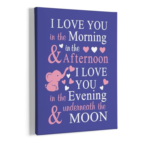 Image of HIWX Baby Elephant Nursery Decor - I Love You In The Morning Sign Framed Canvas Painting Wall Art Decor For Room Bedroom 11x14 (Deep Purple)