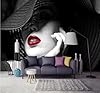 Minimalist Three Dimensional Black and White Portrait Red Lips 3D Wallpaper Easy Install Feature Office Living Room Sofa Bedroom TV Background Wall Decoration-350cm×256cm #1