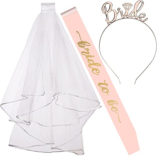Yeonado 3 PCS Voile de mariée Bride to Be écharpe enterrement de Vie de Jeune Fille déguisement Enterrement de Vie de Jeune Fille Accessoires de fête de Nuit Mariage pour Hen Party Décorations Cover