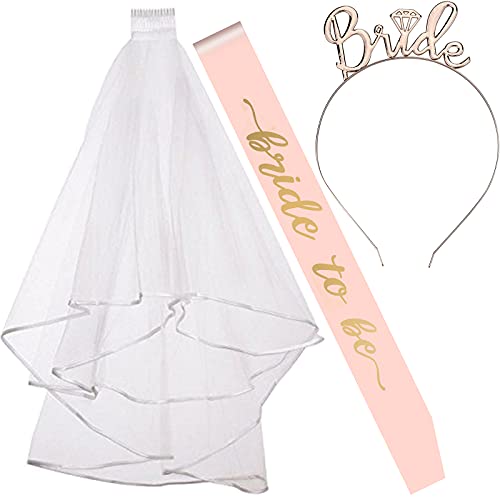 JGA Sash Bride to Be Sash and Veil Accesorios de Decoración de Despedida de Soltera Novia Boda Velo Blanco con Peine Diadema Fiesta de Despedida de Soltera Fiesta de Mujeres