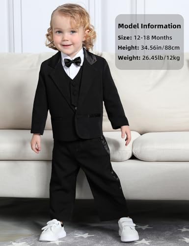 A&J DESIGN Baby Tuxedo 5-Piece Set Jacket & Shirt & Vest & Pants & Bowtie 6 Months - 3T2