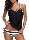 BLENCOT Damen Tankini Bauchweg Zweiteiliger Badeanzug Zweiteilig Tankini Set A-2 L