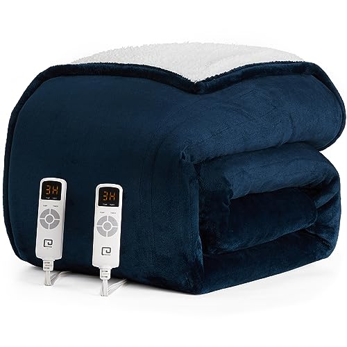 EHEYCIGA Heated Blanket - Queen Size, 9 Heating Levels, 10 Hour Auto Off, Soft Cozy Sherpa, Dual Control, Fast Heating, 84 x 90 Inches