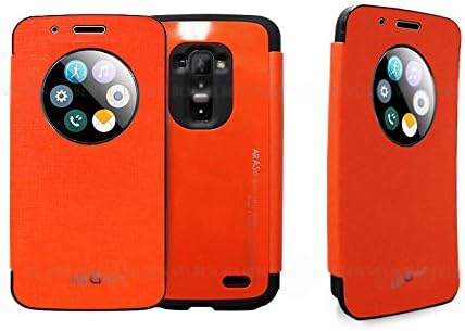 Compatible with LG G Flex 2 Case,[Orange] [Quick Circle Window View] Case PU Leather Curved Flip Cover [Anti Shock] [Magnetic Closure] for LG G Flex 2