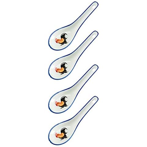4pcs Vintage Ceramic Rooster Dinner Spoons Tableware Cover
