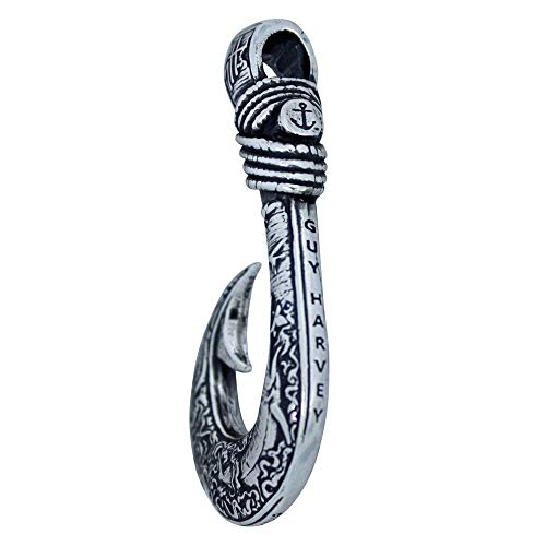 Guy Harvey Jewelry Big Game Fishhook in Sterling Silver on a Necklace Chain (Black reverse side) - Image 4