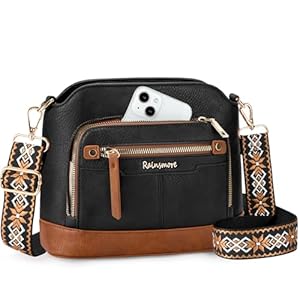 RAINSMORE Small Crossbody Bag Womens PU Leather Handbag Shoulder Bag Wide Strap Vintage Boho Travel Purse Gift for Her