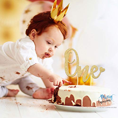 1St Birthday Cake Topper Decoration One - 6.25" X 4.25" First Bday Topper W/ Premium Double Sided Gold Glitter | Smash Cake Topper For Boys & Girls #TOP3