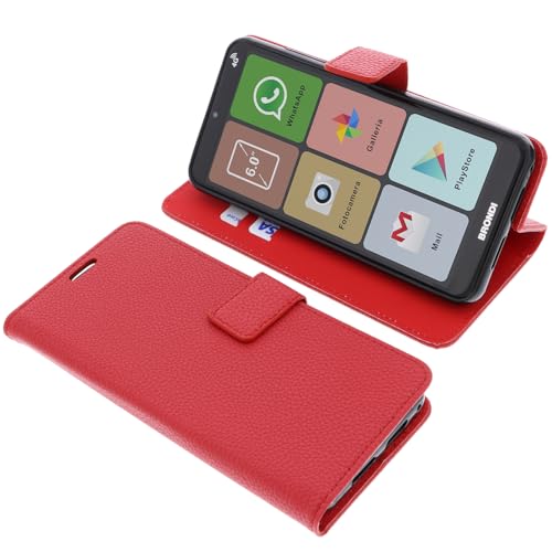foto-kontor Custodia a Libro Compatibile con Brondi Amico Smartphone XL Nero Cover di Colore Rosso