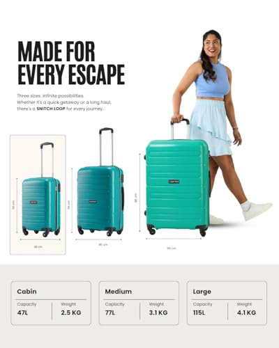 Image of SNITCH Loop Cabin Size Teal Polypropylene Hard Travel Suitcase - Trolley Bag Small & Luggage with 4 Wheels, Secure Lock & Free Shoe Bag