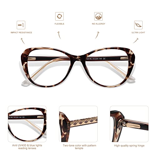 2 Pack Fashion Blue Light Reading Glasses For Women,Retro Cat Eye Clear Computer Womens Stylish Readers Am6020Ac2+C4 1.5X #TOP3