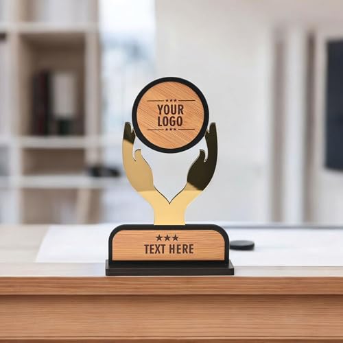 Image of GKD Custom Wooden Trophy with Golden Acrylic | Personalized Award for Appreciation, Thank You & Recognition Ceremonies (Golden Gratitude)