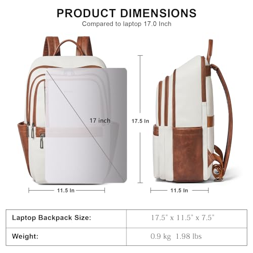 Image of Shrrie 17 inch Leather Laptop Backpack for Women, Large Travel Backpack with 6 Compartments, Computer Backpack Purse for Work College