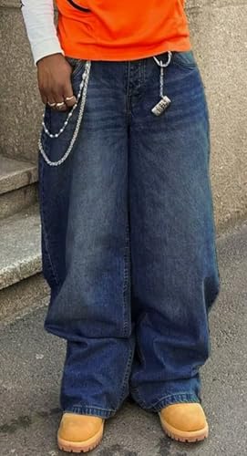 Image of HUNGSON Mens Baggy Jeans for Men Women Y2k Skater Vintage Plain Pants Casual Wide Leg Jeans Loose Fit Denim Jeans