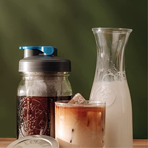 County Line Kitchen - Cold Brew Mason Jar Iced Coffee Maker, Durable Glass, Heavy Duty Stainless Steel Filter, Flip Cap Lid - 64 Oz (2 Quart / 1.9 Liter), No Handle #TOP6