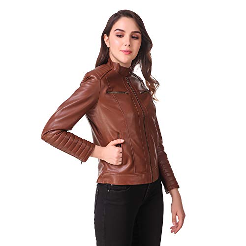 Image of Leather Retail Woman Brown Color Faux Leather Jacket