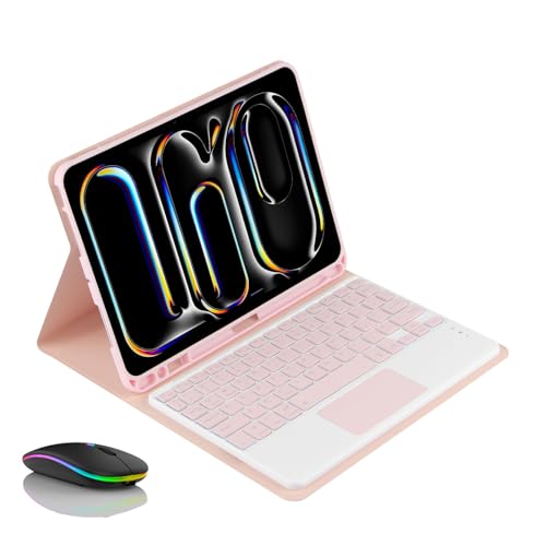 IPad Air 第5世代 (2022)/Air 第4世代 (2020) 10.9インチ 用キーボードケース、鉛筆ホルダー内蔵、Bluetoothマウス付きマグネット着脱式ワイヤレスバックライトキーボード,ピンク