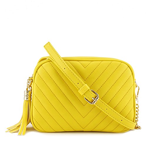 Image of Simple Shoulder Crossbody Bag With Metal Chain Strap And Tassel Top Zipper