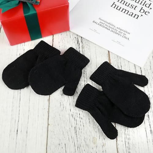 2 Pair Baby Mittens Black Winter Warm Elastic No Scratch Soft Gloves Breathable Toddler Mittens for Boys Girls Kids4