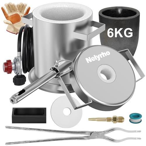 Nelyrho 6KG Melting Furnace Kit - Stainless Steel Foundry with Crucible Ingot Mlod Crucible Tongs Gloves - Ideal for Smelting Gold Silver Copper and Aluminum - Metal Recycling Casting Tool