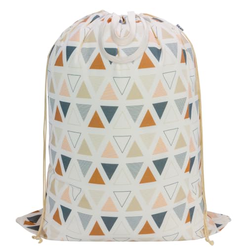 Canvas Laundry Bag with Handles & Drawstring 30"Wx35"H, L+ Triangle Pattern