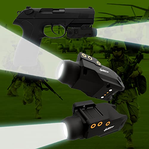 Laspur Sub Compact Tactical Rail Mount Led High Lumen Flashlight Light With Strobe For Pistol Handgun, Built-In Usb Magnetic Touch Rechargeable Battery Accessory Remaining Display (Button Switch) #TOP6
