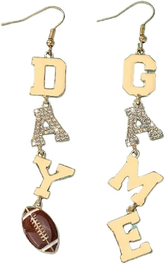 Football Crystal Dangle Earrings for Women Game Day TOUCHDOWN Drop Earrings Sports Lover Post Earrings Football Team Gifts for Women Jewelry