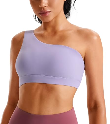 Image of One Shoulder Sports Bras for Women Low Impact Asymmetrical Workout Tops Padded Yoga Right Shoulder Strap Bra