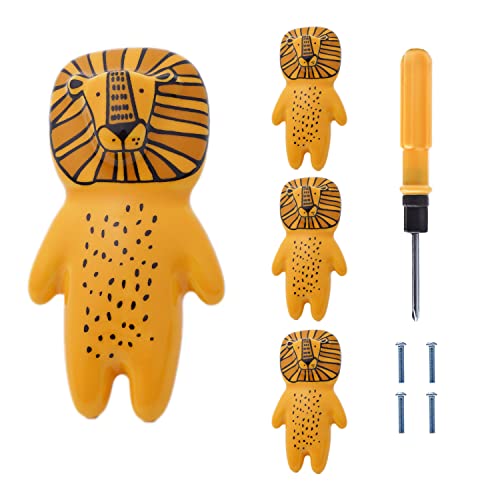 NAKUPENDA Pomos de Cerámica para Armario 4 Piezas Pomos para Armario Tiradores de Muebles de Animales de Animados Perillas de Gabinete para Armarios, Cajones, la Habitación Infantil (León) Cover