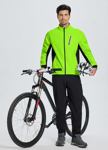 baleaf Men's Winter Cycling Jackets Water Resistant Thermal Running Softshell Jacket Warm Cold Weather Pockets Green M