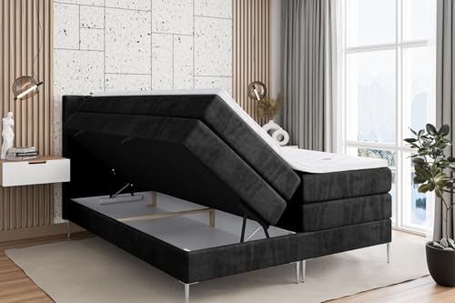ALTDECOR Boxspringbett mit Silber Füßen, Matratze und Lattenrost, Topper, Polsterbett mit Bettkasten, Bett mit Stauraum H3- und H4- Matratze, Doppelbett -ERNINA-FS KING-200x200 - Schwarz Casablanca – Bild 5