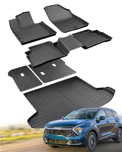 CreekT for Kia Sportage Floor Mats & Cargo Liner with Back Seat Cover Protector 2023 2024 2025 2026 (Not Hybrid) All Weather Waterproof TPE Rubber Floor Mats