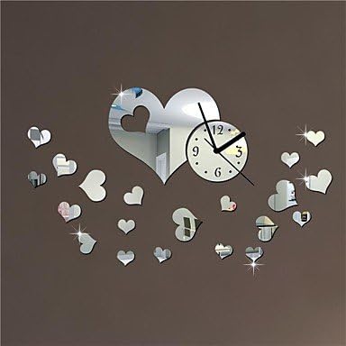 JOMOO 20"H Modern Style Love Hearts Wedding Decoration 3D DIY Acrylic Mirror Wall Clock