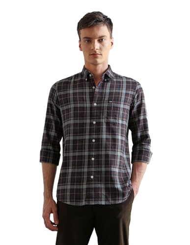 Image of Arrow Sport Men Slim fit Cotton Checked Long Sleeves Spread Collar Shirt