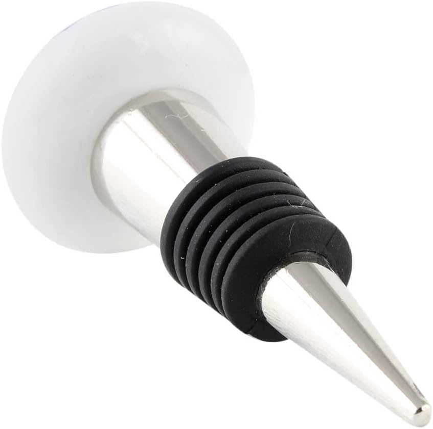 Indian Shelf Wine Stopper | Rubber Ceramic Wine Corks | Daisy Flat Cork Stoppers for Wine Bottles [Blue White, 1 Pack]