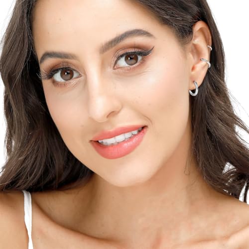COYUN 7 Paar Kleine Edelstahl Creolen Ohrringe, Hypoallergene Knorpelschläfer Huggie Ohrringe, Piercing Schmuck, Creolen Klein Ohrring Für Damen Herren, Knorpel Hypoallergenes Ohrring-Set (Silber)