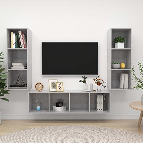 MNISDFL Mueble Salon Mueble TV Aparadores Salon Armario cocinaSet de Muebles de salón 3 pzas Madera ingeniería Gris hormigón