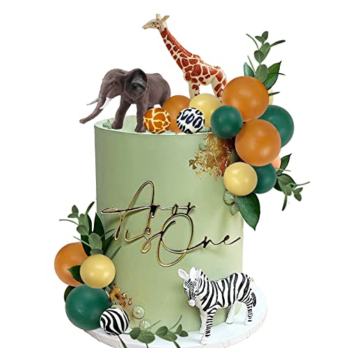 24 Pcs Realistic Safari Jungle Animal Cake Toppers With Colorful Balls Cake Decorations For Wild Themed Birthday Oh Baby Party Supplies (Green Yellow) #TOP22