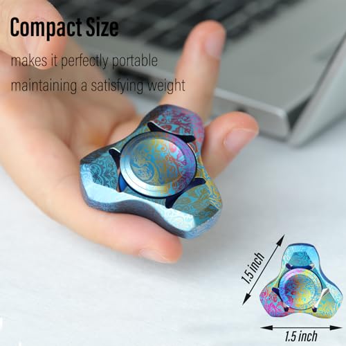 Image of FREELOVE Premium Metal Fidget Spinner for Adults, Stainless Steel Heavy Silent Spinner with Precision Bearing, Small Office Desk Toy & EDC for Stress Relief Focus ADHD, Titanium Alloy Acanthus Leaves