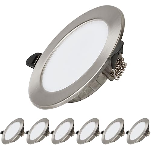 Dexnump Spot encastrable LED ultra plat 230V - Lot de 6 spots encastrables 7W Spots de plafond énergétique Spots encastrables IP44 pour salle de bain cuisine salon (Argent,6000K)