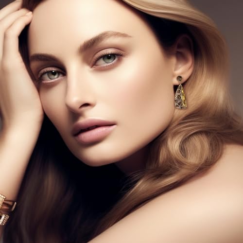 JeanBeau Gold Chunky Geometric Hoop Dangle Drop Earrings for Women, Large Statement Brown Rhinestone Circle Round Earing Dangling Prom Wedding Fashion Jewelry Gift.2