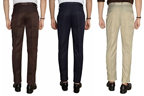 Image of KUNDAN Men's Poly-Viscose Blended Formal Trousers (Pack of 3 Trousers)